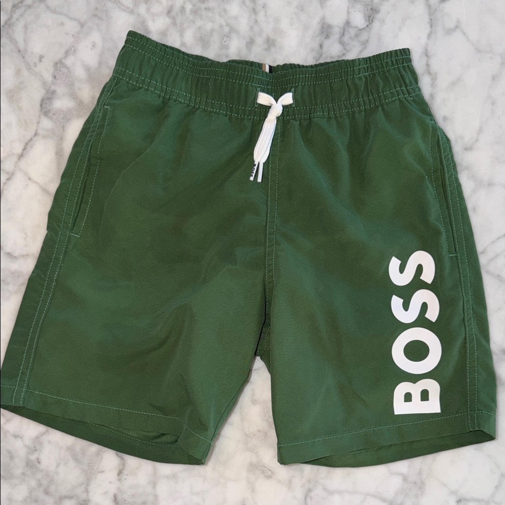 Boss Kids Forest Green Logo  Swim Trunks 6Y